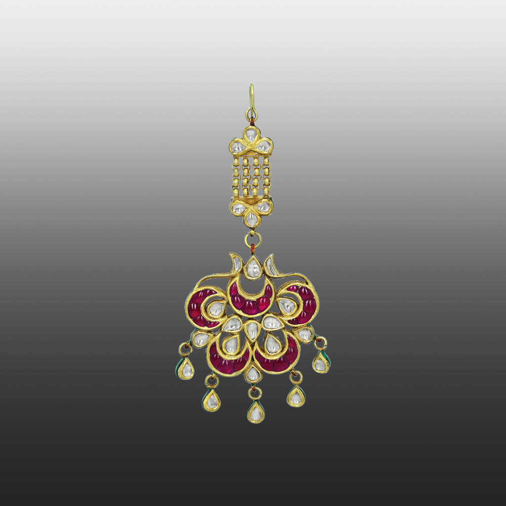 Floral Polki Mangtikka with Ruby Talaf Stone and polki drops